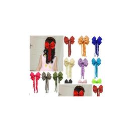 Hair Accessories 4Inch Korker Streamer Ribbon Elastic Bobble Grosgrain Long Tail Fancy Bow With Clip For Girls 20Pcs/Lot Drop Delive Dhy5S