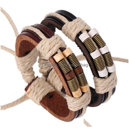 Charm Bracelets Punk Style Fashion Leather Mtilayer Rope Braided Handmade Charm Bracelets For Men Women Adjustable Bangle Jewelry Dro Dhrcz