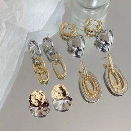 Brincos vintage criativos com pingente de duas cores para mulheres, acessórios de brincos de ouro 14k