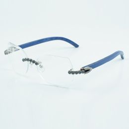 fashion cut clear lens blue bouquet diamond 8300817 with natural blue wood arm size 18-135 mm