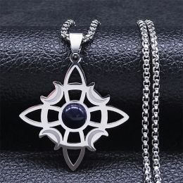 Wicca Witch Knot Moon Necklace for Women Men 14K White Gold Witchcraft Protection Amulet Jewellery