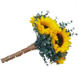 Decorative Flowers Sunflower Decor Bouquets For Wedding Cascade Bride Bridal Simulation Ornament Rope Pography Props Artificial