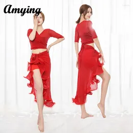 Stage Wear Women Belly Dance Costume Set Top And Split Long Skirt Sexy Slimming Performance Clothing Practise Training Suit