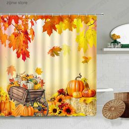 Shower Curtains Autumn Shower Curtain for Bathroom Decor Maple Leaves Farm Pumpkin Sunflower Haystack Fall Thanksgiving Garden Home Wall Hanging Y240316