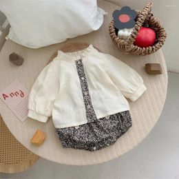 Clothing Sets Korean Spring Infant Girls Baby 2PCS Clothes Set Cotton Long Sleeve Blouses Floral Printed Shorts Suit Toddler Girl Outfit