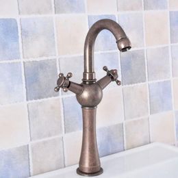 Bathroom Sink Faucets Antique Copper Faucet Basin Mixer Tap Double Cross Head Handle Single Hole And Cold Water Nsf628