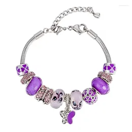 Charm Bracelets VIOVIA Custom Made Fashion Jewelry Butterfly Bracelet Purple Glass Adjustable Chain For Women Gift B16086