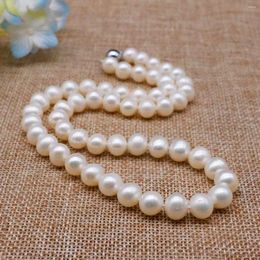 Chains 7-8 8-9mm Near Round White Natural Freshwater Shell Pearl Necklace Beaded For Mother Gift Fashion Jewelry Making Design