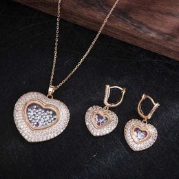 Wedding Jewellery Sets Fashion Lover Heart shaped Wedding Necklace Earrings Full Cubic Zirconia Bridal Jewellery Set Pendant mujer moda S1256 Q240316