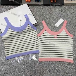 Women Knitted Vest Summer Short Halter Tank Tops Ladies Sleeveless Stripes Elastic Slim Tanks