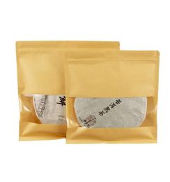 wholesale Empty Kraft Paper Storage Bag With Window for Puer Tea Cake Packaging Recyclable Sealing Bags Boutique