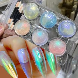 6 Jar Set Aurora Mirror Nail Glitter Powder Rubbing Dust Pigment Chrome Iridescent Holographic Art Decorations for Manicure 240313