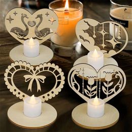 Candle Holders Wooden Heart Holder Log Wood Colour Hollow Out Shape Bow Bird Flowers Star LED Candlestick Wedding Decorate