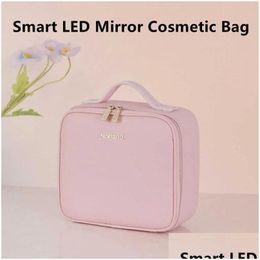 Cosmetic Organizer Storage Bags 2022 New Smart Led Makeup Bag With Mirror Large Capacity Professional Waterproof Pu Leather Travel Ca Dhmlk