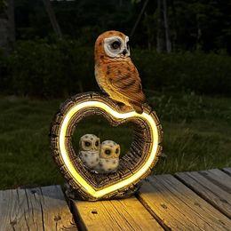 Garden Solar Resin Owl Love Decorative Light Animal Ornaments Outdoor Garden Landscape Arrangement Light 240304