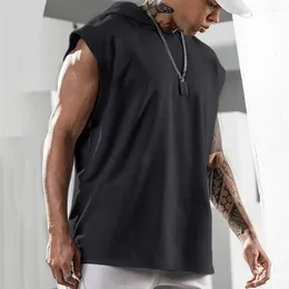 Men's Tank Tops Loose Top Men T-shirt Hooded Sleeveless Skin-friendly