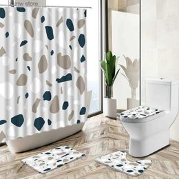 Shower Curtains Modern Colourful Abstract Stone Texture Printing Shower Curtain Creative Design Home Decor Bath Mat Toilet Lid Cover Flannel Bath Y240316