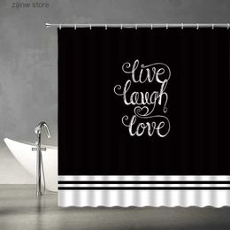 Shower Curtains Live Laugh Love Shower Curtain Black and White Bath Curtains Motivational Quote Modern Fashion Fabric Bathroom Decor with Hooks Y240316
