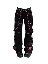 Women's Jeans Punk Cyber High Street Korea Fashion Trousers Waist Baggy Straight Black Wide Leg Pants American Retro Gothic Hiphop