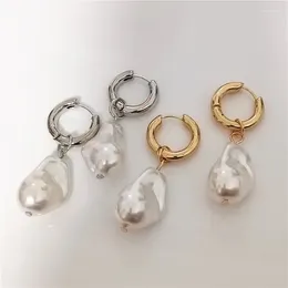 Hoop Earrings Fashion Sweet White Baroque Pearl Earring For Women Girls Party Wedding Jewelry Gift Eh064