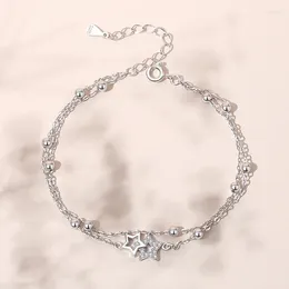 Charm Bracelets Korean Style Sterling Silver 925 Bracelet Sweet Star Beads Double-Layer Hand Accessories Women Girls