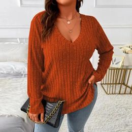 Women's Blouses Trendy Women Fall Winter Top V Neck Long Sleeve Loose Pullover Plus Size Knitted Irregular Hem Soft Warm Casual Lady Blouse