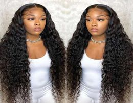 For Black Wet And Wavy Curly Front Human Hair 34 Inch HD Lace Frontal s T Part Brazilian Deep Wave Wig9738921