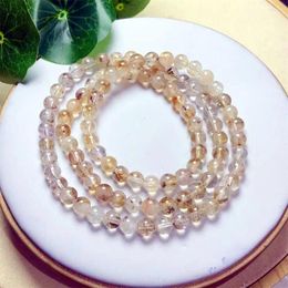 Link Bracelets 6MM Natural Blue Rutilated Quartz Triple Bracelet Women Beautiful Colorful Crystal Energy Healing Fashion Jewelry 1PCS