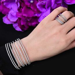 Wedding Jewellery Sets GODKI Trend Luxury Cross Border Declaration Bracelet Cuff Ring Set Jewellery Set Womens Wedding Cubic Zircon Dubai Party Q240316