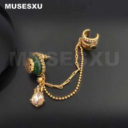 Dangle Chandelier Luxurious Brand Zircon Water Drop Pendant Turquoise Inlaid Golden Earbone Clip Earrings For Womens Party Jewellery Gifts 24316