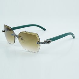 Fashionable new product blue bouquet diamond and cut sunglasses 8300817 with natural green wood leg size 60-18-135 mm