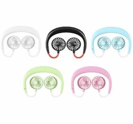 Hang Neck Sports Fan USB Charging Mini Dual Cooling Fan Colourful 360 Degree Rotating 30pcslot5101997