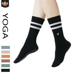 2 Pairs AL Non-slip Cotton Women's Mid-tube Piles Plus Thick Terry Pilates Yoga Socks Long Sock Compression Stockings for Women