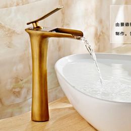 Bathroom Sink Faucets Vidric Oil Brushed Bronze Waterfall Faucet Antique Single Handle Basin And Cold Mixer Tap