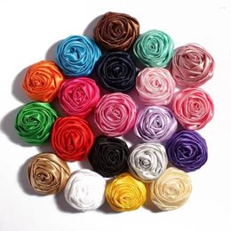 Decorative Flowers 10Pcs 5.5CM Satins Ribbon Rolled Rose Bouquet Artificial Satin Fabric Soft Flower Corsage