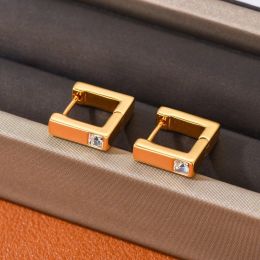 Europe Designer Brand Brass 18k Gold Plated Geometric Flash Diamond Stereo Small Square Earrings Woman Jewellery Trend