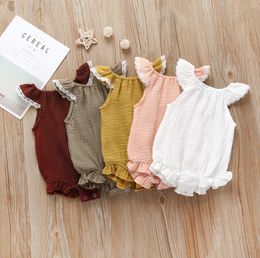 Baby Girls Solid Rompers 5 Design Summer Sleeveless Cotton Ruffle Fold Lace Jumpsuit Kids Onesies Girls Outfits 03T2999834
