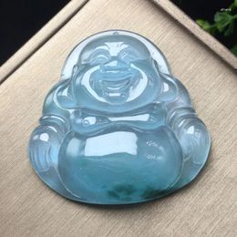 Pendant Necklaces Blue Water Jade Buddha Necklace Women Genuine Myanmar Jadeite High Grade A Burma Jades Lucky Charms Amulets