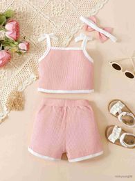 Clothing Sets Cute 3 Piece Baby Girl Suspender Shorts Set with Headband Cotton Set Comfortable and Easy Care