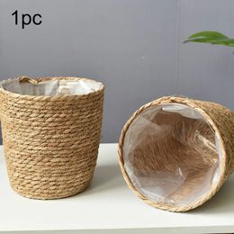 1pcs Handmade Wicker Rattan Basket Planter Storage Baskets Garden Flower Pot With Waterproof Liner Home Decoration Landscape 240304