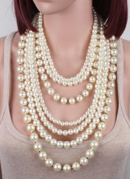 one set 7rows white ACRYLIC pearl round BEAD necklace earrings 240305