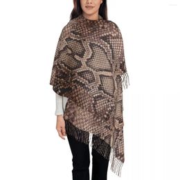 Scarves Brown Snakeskin Scarf Female Animal Print Large With Long Tassel Autumn Y2k Funny Shawls And Wraps Soft Bufanda Mujer