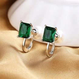 Stud Earrings Trendy Geometric Aqua Blue Square Crystal For Women Zircon Simulated Pearl Champagne Gold Colour Jewellery