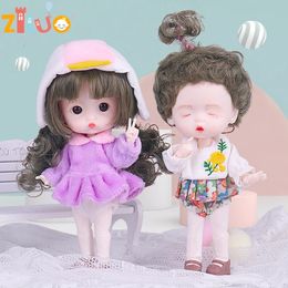 1/12 Mini Doll OB11 20 Movable Joints Girl Doll Cute Expression Face Curly Short Wig 13CM Dolls Toys Gift for Girls Munecas BJD 240301