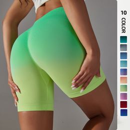 Seamless candy gradient training tight high waist sports shorts running fitness yoga leggings women