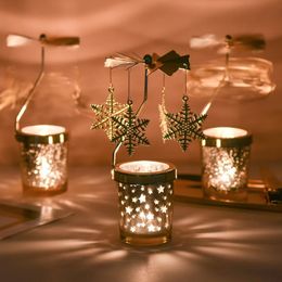 Juldekoration Guld Romantisk roterande ljusstake Hemrotation som snurrar CARRUSEL TEA LJUSLANDELEGERNING 240301