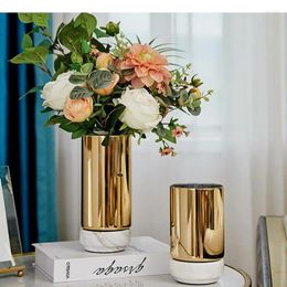 Vases Electroplated Glass Marble Base Vase Home Desktop Ornaments Hydroponic Two-piece Suit Decoration Flower Arrangement