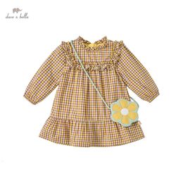 DB1221161 dave bella spring baby girls fashion plaid dress with a small bag party children girl infant lolita 2pcs clothes 240311