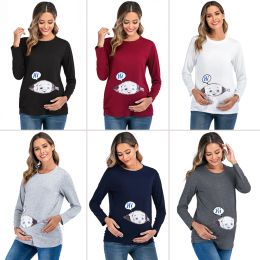 Tanks New Cute Women Pregnancy Tshirt Long Sleeve Maternity Clothes Casual Crew Neck Printed Funny Baby Peeking Women Pregnant Tops