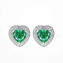 Stud Earrings ZOCA 925 Sterling Silver Women's Fashion Peach Heart Studs Party Jewelry Love Green Zircon